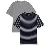 Amazon Essentials T-shirt en Coton à Col Rond à Manches Courtes, Coupe Classique Homme, Lot de 2, Bleu Marine Rayures/Gris Chiné, M