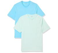 Amazon Essentials T-shirt en Coton à Col Rond à Manches Courtes, Coupe Classique Homme, Lot de 2, Bleu Clair/Bleu des Mers du Sud, M