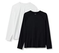 Amazon Essentials T-shirt Léger Stretch à Manches Longues Active Quick Dry (Disponible en Taille L) Homme, Lot de 2, Blanc/Noir, S