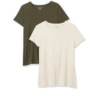 Amazon Essentials T-Shirt Ras-Du-Cou à Manches Courtes, Coupe Standard Femme, Lot de 2, Avoine Chiné/Vert Olive, XL