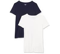 Amazon Essentials T-Shirt Ras-Du-Cou à Manches Courtes, Coupe Standard Femme, Lot de 2, Blanc/Bleu Marine, XXL