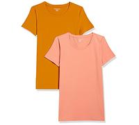 Amazon Essentials T-Shirt Ras-Du-Cou à Manches Courtes, Coupe Standard Femme, Lot de 2, Jaune Doré/Orange Corail, XXL