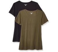 Amazon Essentials T-Shirt Ras-Du-Cou à Manches Courtes, Coupe Standard Femme, Lot de 2, Noir/Vert Olive, L