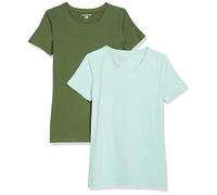 Amazon Essentials T-Shirt Ras-Du-Cou à Manches Courtes, Coupe Standard Femme, Lot de 2, Vert Menthe/Vert Uniforme, XL