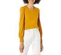 Amazon Essentials T-Shirt Ras Du Cou à Manches Longues et Poignets Smockés Femme, Brun Tabac, M