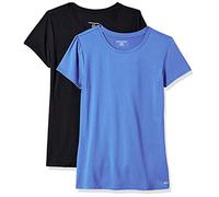 Amazon Essentials T-shirt Stretch et Quick Dry, Col Rond et Manches Courtes (Disponible en Grande Taille) Femme, Lot de 2, Bleu Vif/Noir, L