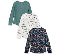 Amazon Essentials T-shirt thermique en maille à manches longues Fille, Lot de 3, Blanc Chevaux/Bleu Marine Fleuri/Vert Bouteille, 5 ans