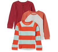 Amazon Essentials T-shirt thermique en maille à manches longues Garçon, Lot de 3, Bordeaux/Gris/Orange Motif Rayures Rugby, 5 ans