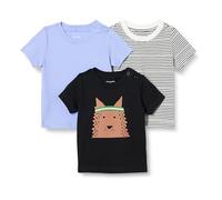 Amazon Essentials T-shirts à Manches Courtes Mixte Bébé, Lot de 3, Bleu/Chien/Tissu Rayé, 12 mois