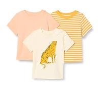 Amazon Essentials T-shirts à Manches Courtes Mixte Bébé, Lot de 3, Guépard/Pêche Pastel/Rayures, 12 mois