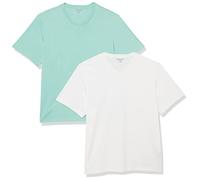 Amazon Essentials T-Shirts Col en v à Manches Courtes Homme, Lot de 2, Blanc/Bleu des Mers du Sud, L