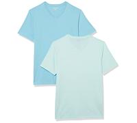 Amazon Essentials T-Shirts Col en v à Manches Courtes Homme, Lot de 2, Bleu Clair/Bleu des Mers du Sud, S