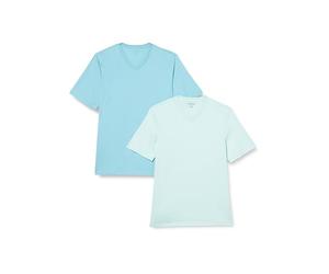 Amazon Essentials T-Shirts Col en v à Manches Courtes Homme, Lot de 2, Bleu Clair/Bleu des Mers du Sud, XL
