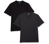 Amazon Essentials T-Shirts Col en v à Manches Courtes Homme, Lot de 2, Charbon Chiné/Noir, M