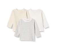 Amazon Essentials T-shirts Manches Longues 100 % Coton Coupe Décontractée Mixte Bébé, Lot de 3, Avoine Chiné/Rayures, 12 mois
