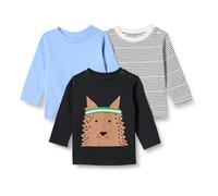 Amazon Essentials T-shirts Manches Longues 100 % Coton Coupe Décontractée Mixte Enfante, Lot de 3, Bleu/Chien/Rayures, XXL