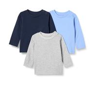 Amazon Essentials T-shirts Manches Longues 100 % Coton Coupe Décontractée Mixte Enfante, Lot de 3, Bleu/Bleu Marine/Chiné, XXL