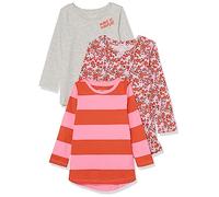 Amazon Essentials T- Shirts Tuniques à Manches Longues Fille, Lot de 3, Fleuri/Gris Clair Chiné/Rayures, 4 Ans