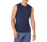 Amazon Essentials Tee Shirt Moulant Stretch sans Manches Léger Active Quick Dry Homme, Bleu Foncé, L