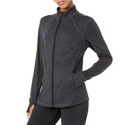 Amazon Essentials Veste Entièrement Zippée en Tissu Brossé Tech Stretch - couleurs abandonnées Femme, Noir Teinture Spatiale, L