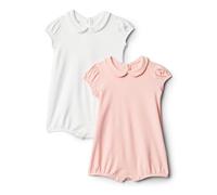 Amazon Essentials x Sofia Grainge Barboteuse à Manches Courtes et Col Peter Pan Bébé Fille, Lot de 2, Blanc/Rose Clair, 12 mois