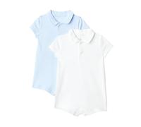 Amazon Essentials x Sofia Grainge Barboteuse en Coton, Manches Courtes et Col Polo Bébé garçon, Lot de 2, Bleu clair/blanc, 18 mois