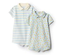 Amazon Essentials x Sofia Grainge Barboteuse en Coton, Manches Courtes et Col Polo Bébé garçon, Lot de 2, Girafe/Rayures, 3-6 mois