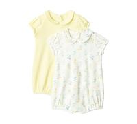 Amazon Essentials x Sofia Grainge Bébé fille Barboteuse à Manches Courtes et Col Claudine, en Coton, Lot de 2, Jaune clair/Bouquets 24 mois