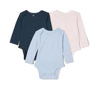 Amazon Essentials x Sofia Grainge Body à manches longues et col rond Mixte Bébé, Lot de 3, Bleu Clair/Bleu Marine Foncé/Ivoire, 12 mois