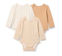 Amazon Essentials x Sofia Grainge Body à manches longues et col rond Mixte Bébé, Lot de 3, Fauve Clair/Ivoire/Rayures, Prématuré