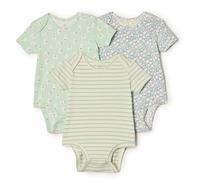Amazon Essentials x Sofia Grainge Body Col Rond Manches Courtes Mixte Bébé, Lot de 3, Arbres Ronds/Lapins/Rayures, 6-9 mois