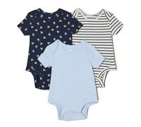 Amazon Essentials x Sofia Grainge Body Col Rond Manches Courtes Mixte Bébé, Lot de 3, Bleu Clair/Lapins/Rayures, 6-9 mois