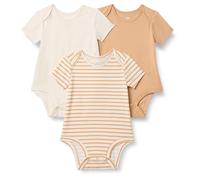 Amazon Essentials x Sofia Grainge Body Col Rond Manches Courtes Mixte Bébé, Lot de 3, Fauve Clair/Ivoire/Rayures, Prématuré