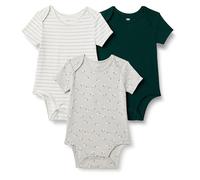 Amazon Essentials x Sofia Grainge Body Col Rond Manches Courtes Mixte Bébé, Lot de 3, Moutons/Rayures/Vert Foncé, 18 mois