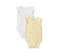 Amazon Essentials x Sofia Grainge Body en Coton, Manches Volantées et Détails Brodés Bébé fille, Lot de 2, Blanc/rayé floral, 0-3 mois
