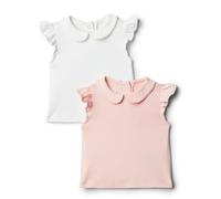 Amazon Essentials x Sofia Grainge Chemisiers à Manches Courtes et Volants en Coton Bébé fille, Pacco da 2, Blanc/Rose Clair, 12 mois