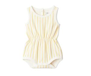 Amazon Essentials x Sofia Grainge Combi-short Sans Manches en Tissu Éponge Léger Bébé fille, Rayures inégales jaune doré, 0-3 mois