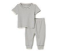 Amazon Essentials x Sofia Grainge Ensemble Chemise et Pantalon à Manches Courtes en Tricot de Coton Bébé garçon, Bleu Marine Rayure Fuselée, 2 Ans
