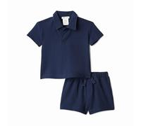 Amazon Essentials x Sofia Grainge Ensemble Décontracté en Piqué de Coton, Short et Chemise à Manches Courtes Bébé garçon, Bleu Marine, 6-9 mois
