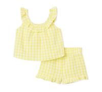 Amazon Essentials x Sofia Grainge Ensemble Short et Haut Sans Manches en Coton et Lin, à Volants Mixte bébé, Vichy jaune, 4 ans