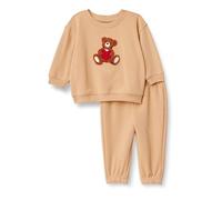 Amazon Essentials X Sofia Grainge Ensemble Sweat-Shirt et Pantalon de survêtement Unisexe pour bébé, Camel Clair, Grand cœur d'ours, 18 Mois