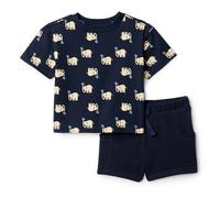Amazon Essentials x Sofia Grainge Ensemble T-shirt et Short, Coupe Classique Bébé Garçon, Bleu Marine Éléphants, 12 mois