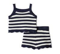 Amazon Essentials x Sofia Grainge Ensembles Sweat-shirts et Débardeurs en Crochet de Coton pour Maman et Moi Mixte Bébé, Ivoire Bleu Marine Rayure Polo, 6-9 mois