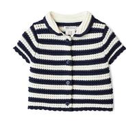 Amazon Essentials x Sofia Grainge Pull Boutonné à Manches Courtes et Col Claudine en Coton Bébé fille, Polo Rayé Ivoire Bleu Marine, 18 mois