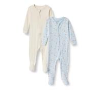 Amazon Essentials x Sofia Grainge Pyjamas à Pieds, en Coton, Coupe Ajustée Mixte Bébé, Lot de 2, Bleu Clair Oies, Prématuré
