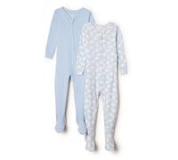 Amazon Essentials x Sofia Grainge Pyjamas à Pieds, en Coton, Coupe Ajustée Mixte Bébé, Lot de 2, Bleu Clair/Ours Polaire, Prématuré