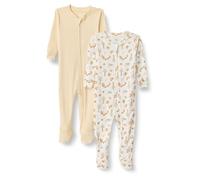 Amazon Essentials x Sofia Grainge Pyjamas à Pieds, en Coton, Coupe Ajustée Mixte Bébé, Lot de 2, Jaune Pâle/Pique-nique D’écureuils, 6-9 mois