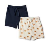 Amazon Essentials x Sofia Grainge Short à Enfiler en Maille et Tissu Éponge Bébé garçon, Lot de 2, Bleu Marine/Éléphants, 6-9 mois