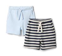 Amazon Essentials x Sofia Grainge Short à Enfiler en Maille et Tissu Éponge Bébé garçon, Lot de 2, Bleu Clair/Rayures, 3 ans