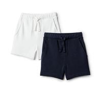 Amazon Essentials x Sofia Grainge Short de Survêtement à Enfiler Bébé Garçon, Lot de 2, Blanc/Bleu Marine, 0-3 mois